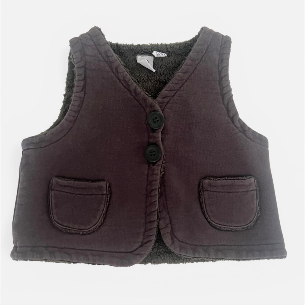 Petite Bateau Baby Gray Vest Sherpa Lined Button Front size US 3T